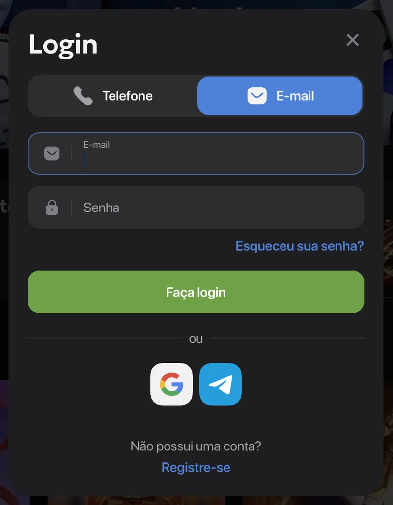 Wintomic login screen with email and password plus Google or Telegram sign-in